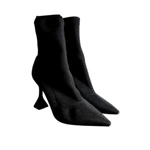 L’intervalle Black Knit Sock Boots EU 39 Sculptural Flare Heel